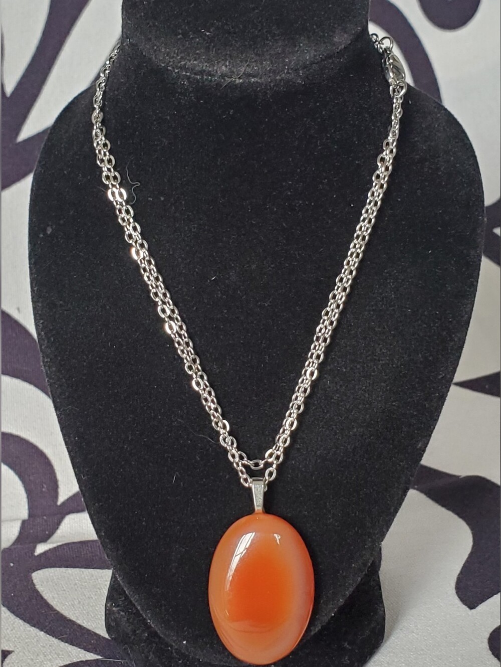 Genuine Carnelian Pendant. Stainless Steel Chain.